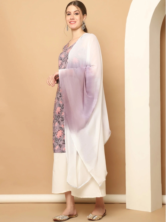 Printed Purple Rayon Kurta with Palazzos & With Dupatta-XXL / Purple