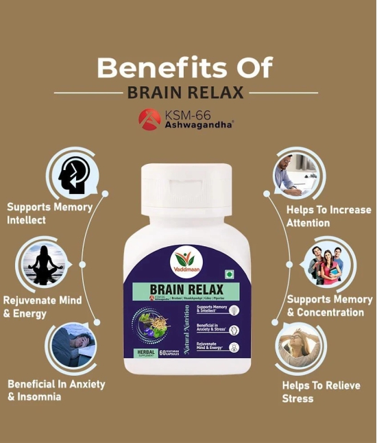 Vaddmaan Brain Relax - 60 Capsules| Brahmi | Shankhpushpi | KSM-66 Ashwagandha | Giloy | Mind Rejuvenation | Cognitive Wellness