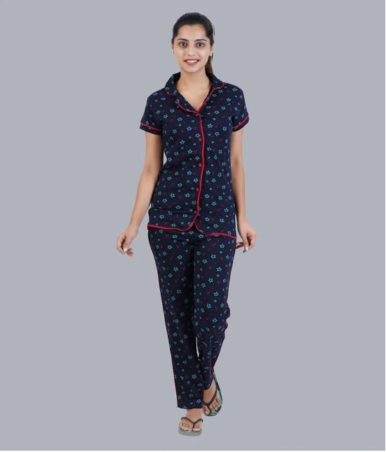 Sathiyas - Navy Cotton Womens Nightwear Nightsuit Sets ( Pack of 1 ) - None