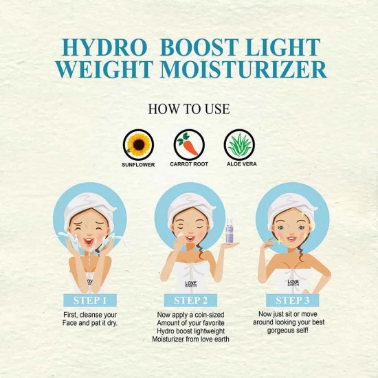 LOVE EARTH HYDRO BOOST LIGHT WEIGHT MOISTURIZER FOR OIL-FREE, LIGHTWEIGHT & NON-GREASY FORMULA FOR ALL SKIN TYPES - 50GM