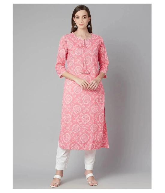 Divena - Pink Cotton Womens Straight Kurti - XXL