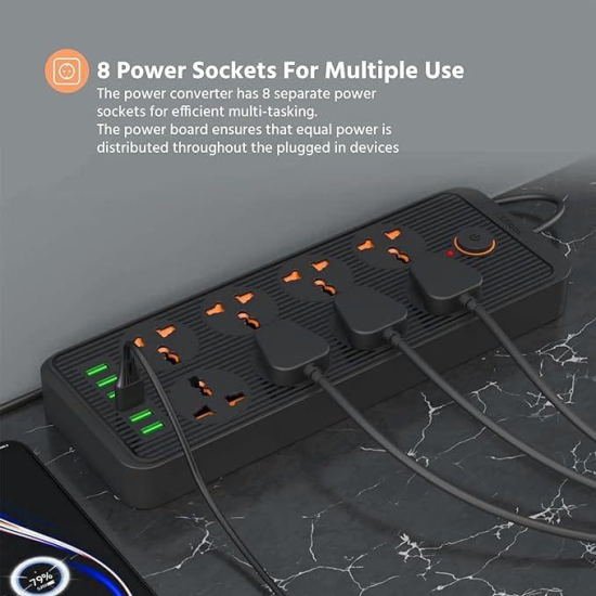 Kinetic Wears 6 USB Port + 8 Power Sockets Smart Electric Universal Extension Board Multi Plug with 2500W, 3Mtr Cord Length, 2.1A USB Output(Black)