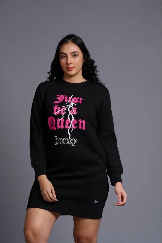 I m Queen Printed Black Sweatdress for Women M