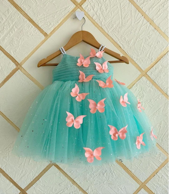 Cutedoll Mint Net Sparkle with butterfly kids Girls Dress-18-24 Month