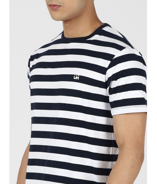 UrbanMark Men 100% Cotton Regular Fit Round Neck Half Sleeves Striped T Shirt-Navy - None