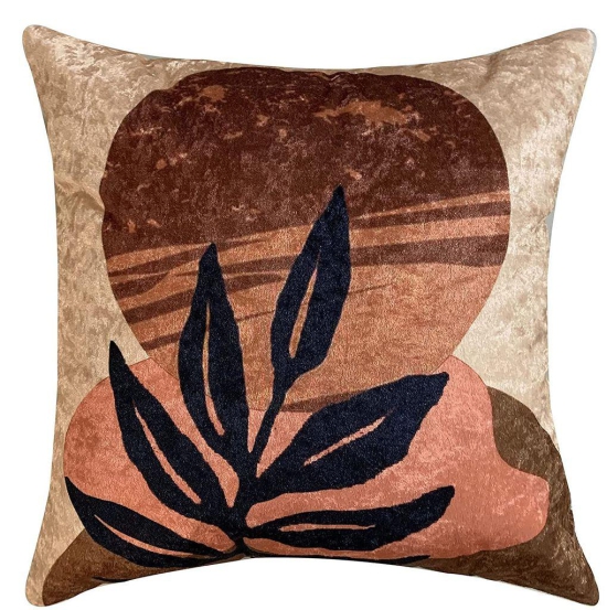 Twig Sunset Modern Chic Designer Velvet Cushion Cover (Beige)