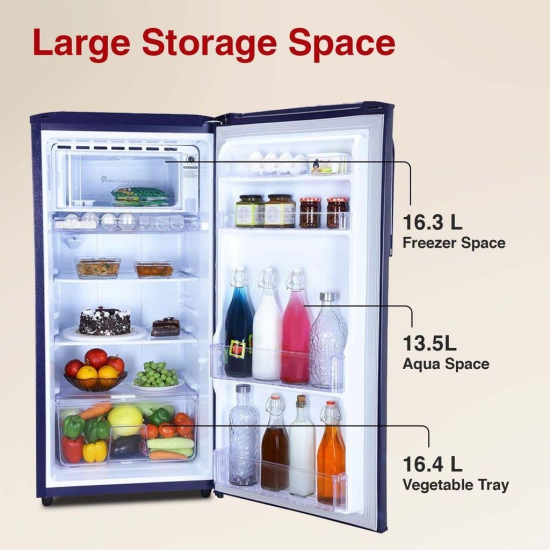 Godrej 180 L 4 Star Turbo Cooling Technology, With 24 Days Farm Freshness Direct Cool Single Door Refrigerator (RD EDGENEO 207D THF AQ BL, Aqua Blue)