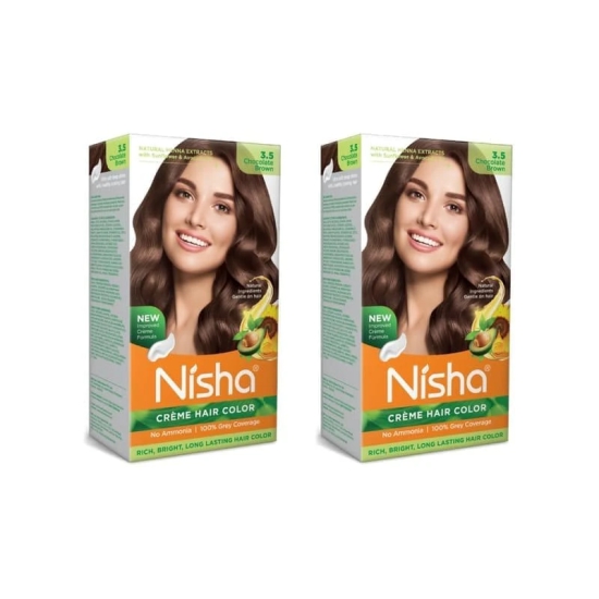 Nisha Creme Hair Color 3.5 Chocolate Brown 120g Pack of 2, Permanent Hair Colour, No Ammonia, 100% Grey Coverage