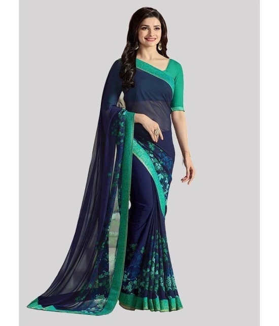 Gazal Fashions Banarasi Silk Printed Saree With Blouse Piece - Blue ( Pack of 1 ) - Blue