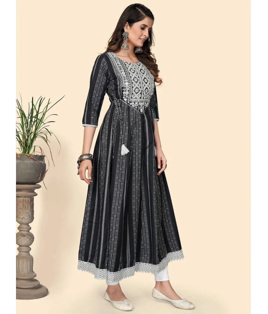 Vbuyz Cotton Embroidered Anarkali Black Kurti - None