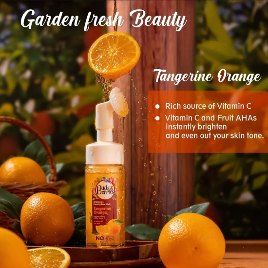 Buds&Berries Brighthening Tangerine Orange Foaming Face Wash with Silicone Brush ,  No Sulphate, No Paraben, No Phthalate - 150ml