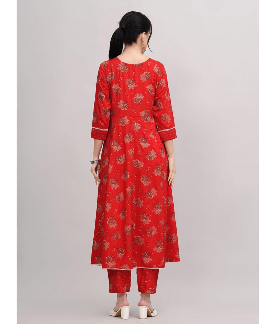 JC4U Rayon Printed Kurti With Pants Womens Stitched Salwar Suit - Red ( Pack of 1 ) - None