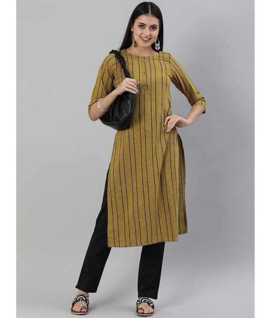 Hritika Cotton Blend Striped Straight Women's Kurti - Mustard ( Pack of 1 ) - None