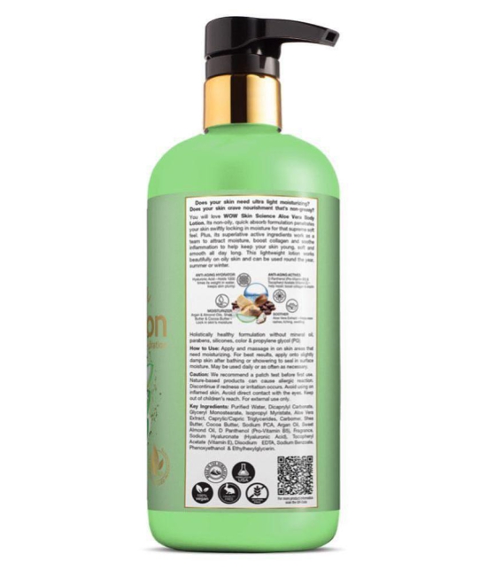 WOW Skin Science Aloe Vera Body Lotion - Ultra Light Hydration - No Mineral Oil, Parabens, Silicones, Color & PG - 400mL