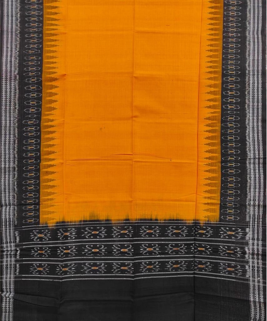 Yellow Black Sambalpuri Handwoven Single Ikat Cotton Dupatta