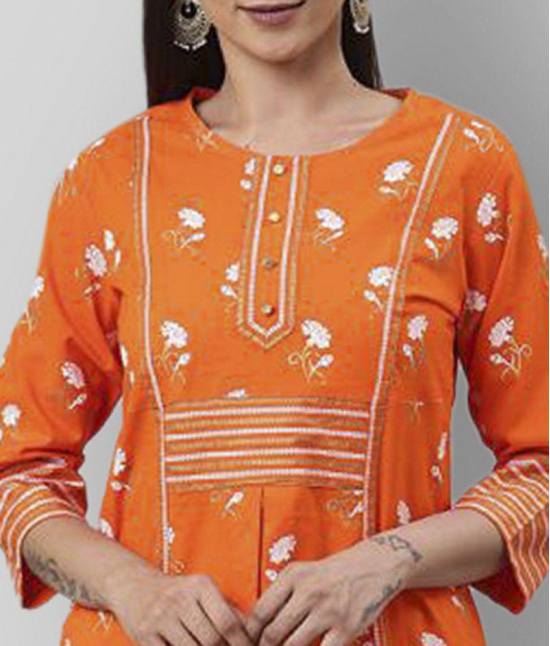 Yash Gallery - Orange Front Slit Cotton Womens Stitched Salwar Suit ( Pack of 1 ) - L