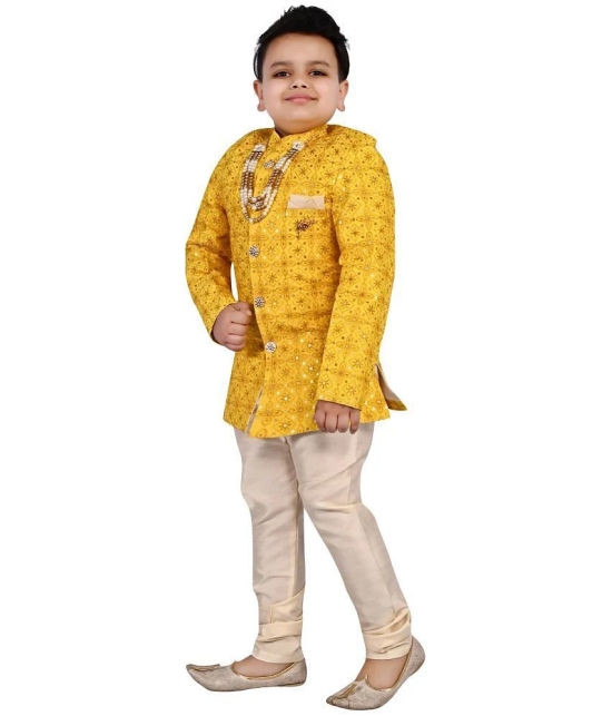 Arshia Fashions Yellow Silk Blend Boys Indo Western Sherwani & Churidar Set ( Pack of 1 ) - None