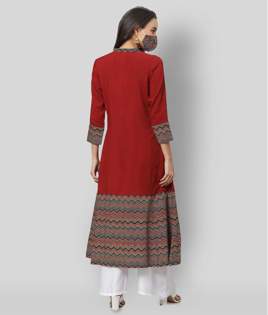 Yash Gallery - Maroon Cotton Blend Womens Front Slit Kurti ( Pack of 1 ) - S