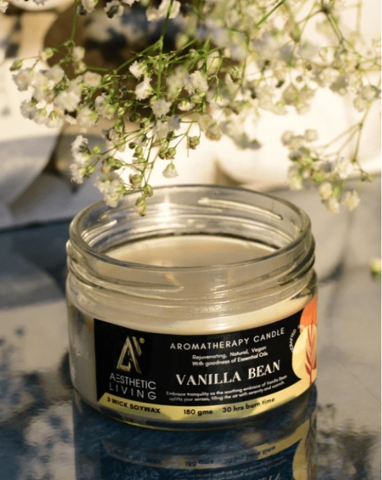 Aesthetic Living 3- Wick  Vanilla Bean Candle, 180 gm