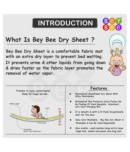 Bey Bee Quick Dry Baby Bed Protector Waterproof Sheet (Medium (100cm X 70cm), Firoza) - Medium - upto 120 cm length