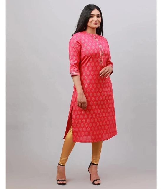 Alena Cotton Embellished Straight Womens Kurti - Pink ( Pack of 1 ) - None