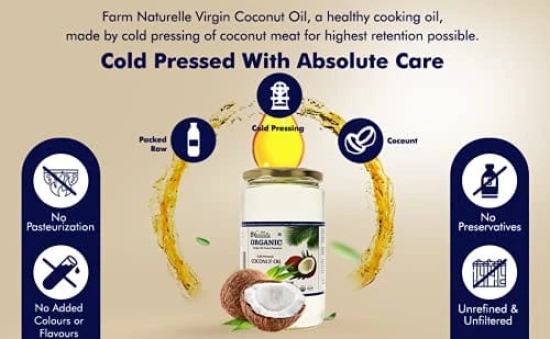 Farm Naturelle 100 % Pure Organic Virgin Cold Pressed Coconut Cooking Oil -500 ml x3 (Glass Bottles )