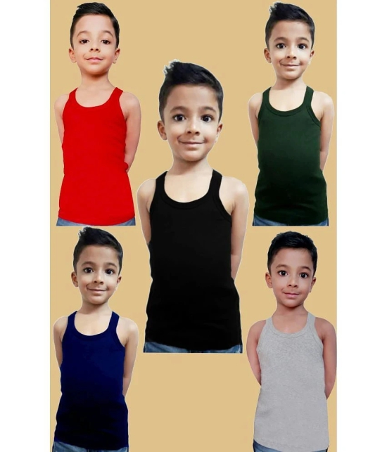 Hap Kings - Multicolor Cotton Solid Boys Vest ( Pack of 5 ) - None