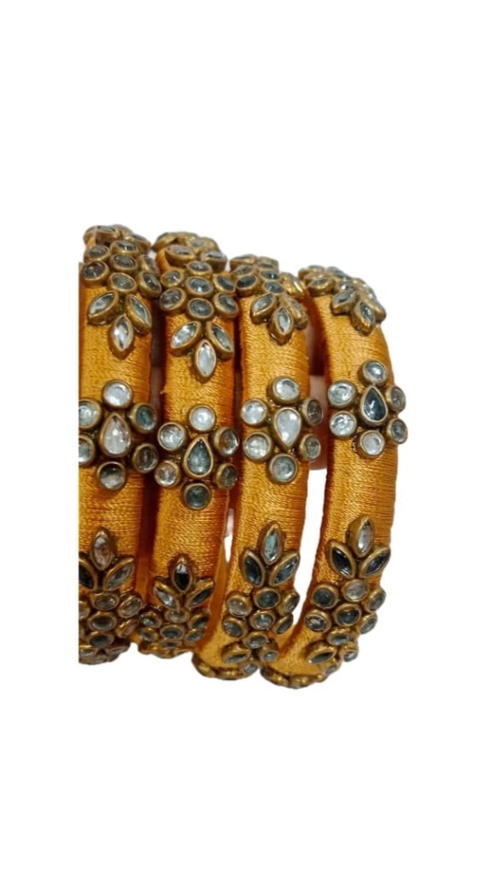 Golden Silk Thread Bangle Set with Stone Work