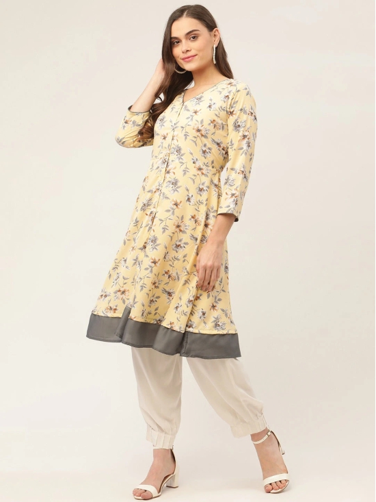 Women Yellow and White Flared Printed kurta-XXL / Yellow