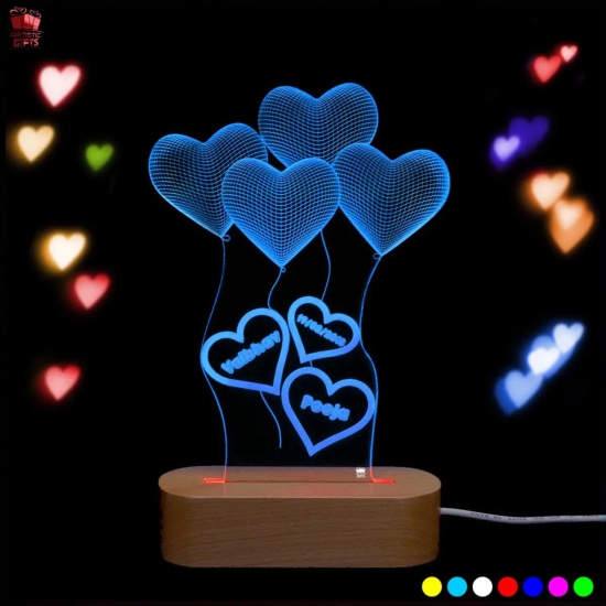 3D illusion Multi-Color LED Lamp with Double Heart Balloon