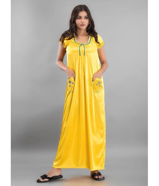 Anjaneya Creations - Yellow Satin Womens Nightwear Nighty & Night Gowns ( Pack of 1 ) - None