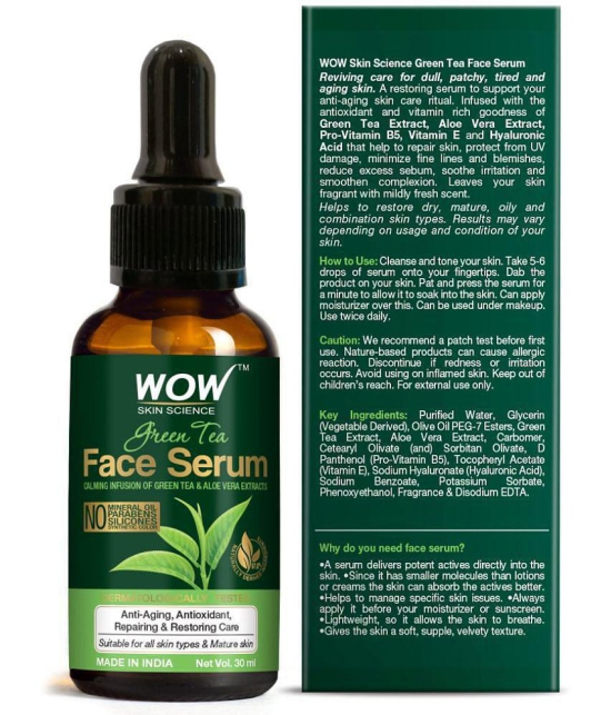 WOW Skin Science Green Tea Face Serum- for Repairing & Restoring Skin No Mineral Oil, Parabens, Silicones & Synthetic Color - 30mL