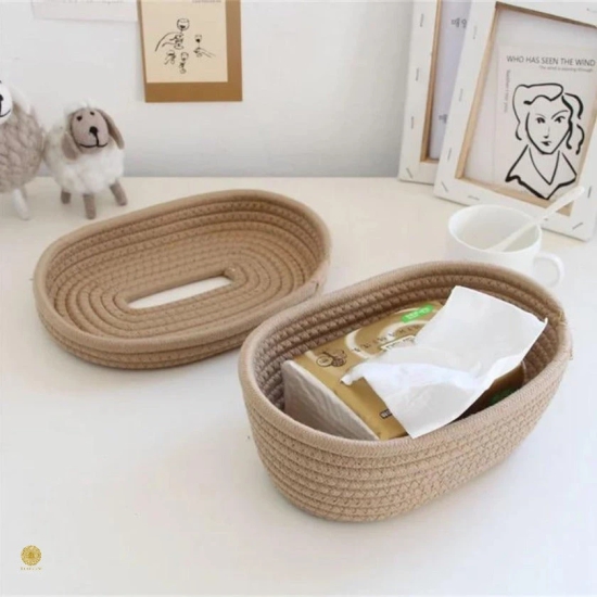 Cotton Rope Tissue Holder Organizer Box-Grey