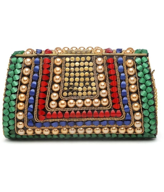 Anekaant Green Metal Box Clutch - Green