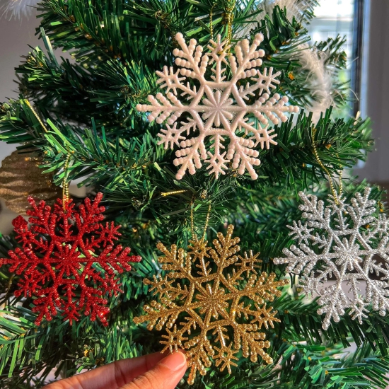 Christmas Ornament - Glitter Snowflake - Set of 5-Gold