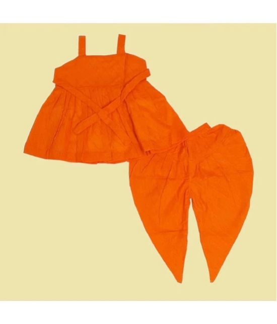 harshvardhanmart.com Orange Cotton Girls Top With Dhoti ( Pack of 1 ) - None