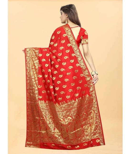 Gazal Fashions - Red Banarasi Silk Saree With Blouse Piece ( Pack of 1 ) - Red