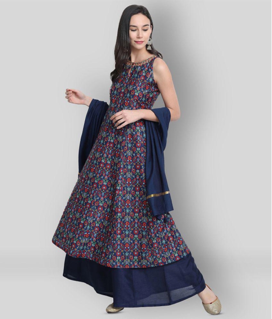 Janasya - Blue Anarkali Polyester Women's Stitched Salwar Suit ( Pack of 1 ) - XS