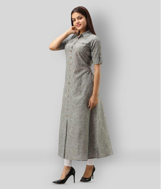 SVARCHI - Light Grey Cotton Blend Womens Front Slit Kurti ( Pack of 1 ) - M