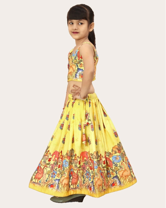 Girls Rayon Silk Fully Stitched Lehenga Choli | Bandhani Print MultiColor Lehenga Choli Set-Yellow / 6 Years-7 Years