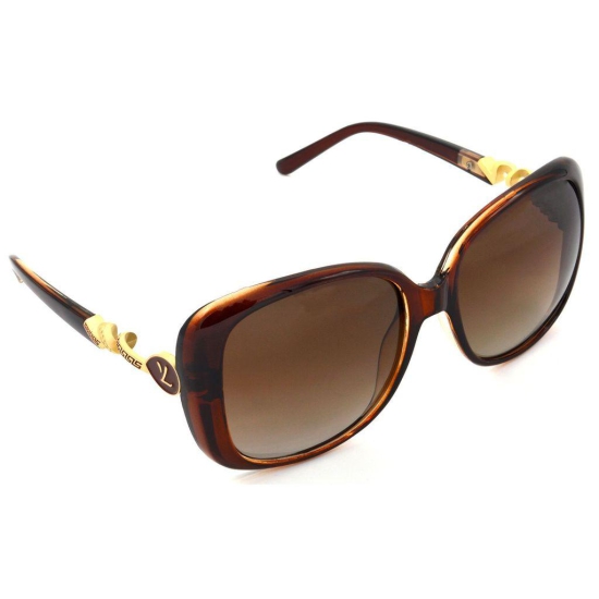 Hrinkar Brown Rectangular Stylish Goggles Golden Frame Polarized Sunglasses for Women - HRS438-BWN-BWN