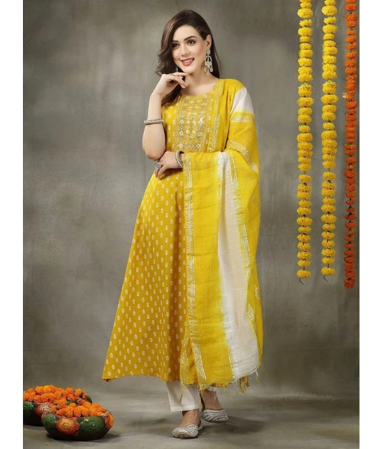 Stylum Rayon Printed A-Line Womens Kurti with Dupatta - Yellow ( Pack of 1 ) - None