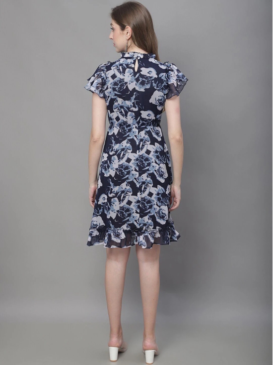 MINI & MING Floral Printed High Neck Georgette A-Line Dress