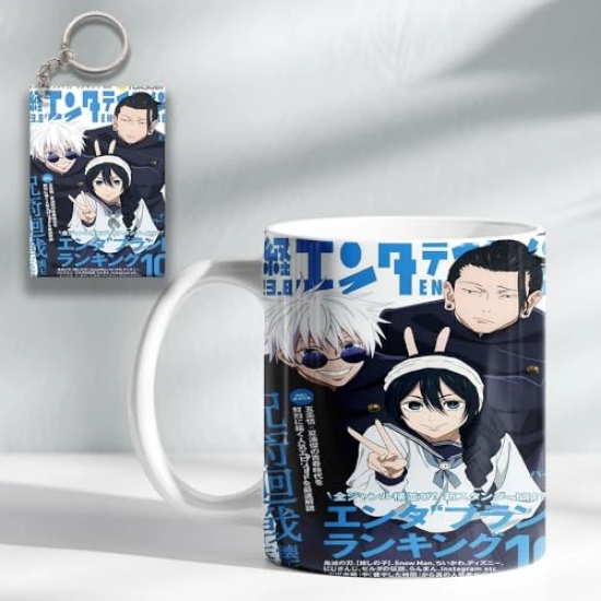 ForVano Anime Printed Mug for Gifting Jujutsu Kaisen Gojo Ceramic Cup with Keychain Combo S1