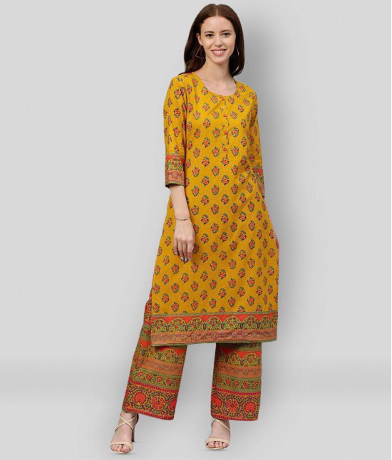 KIPEK - Yellow Straight Cotton Womens Stitched Salwar Suit ( Pack of 1 ) - XXL