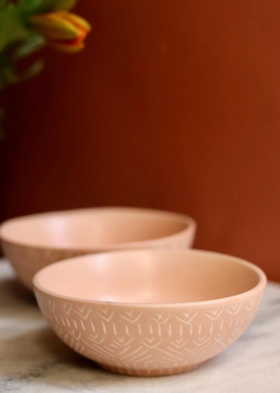 Blush Pink Carved Curry Bowl-Set of four