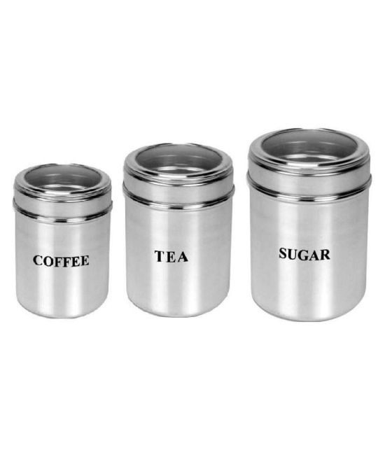 Dynore Sethrough500,750,950 Steel Tea/Coffee/Sugar Container Set of 3 950 mL - Steel