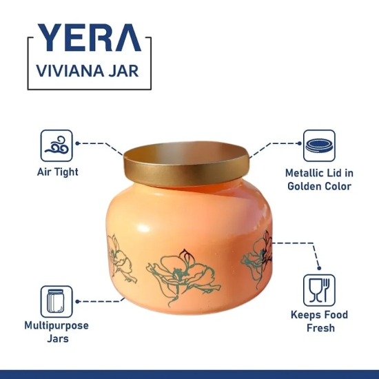 Yera Viviana 760 ML Glass Storage Jar with Metallic Lid | Set of 2 Pcs Pink