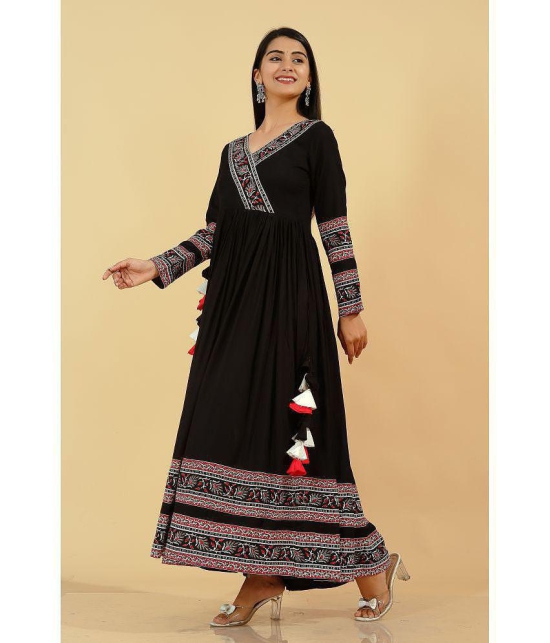 KIPEK - Black Rayon Womens Anarkali Kurti ( Pack of 1 ) - None