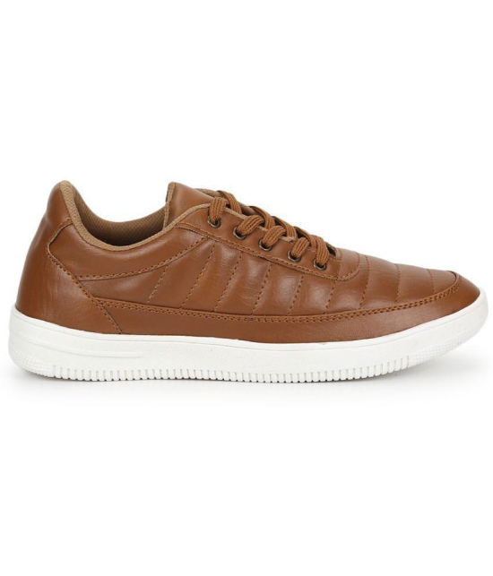 UrbanMark Mens Casual Shoes Faux Leather Sneakers -Tan - None